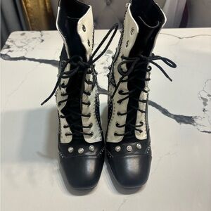 Azalea Wang Studded Black Leather Ankle Boots